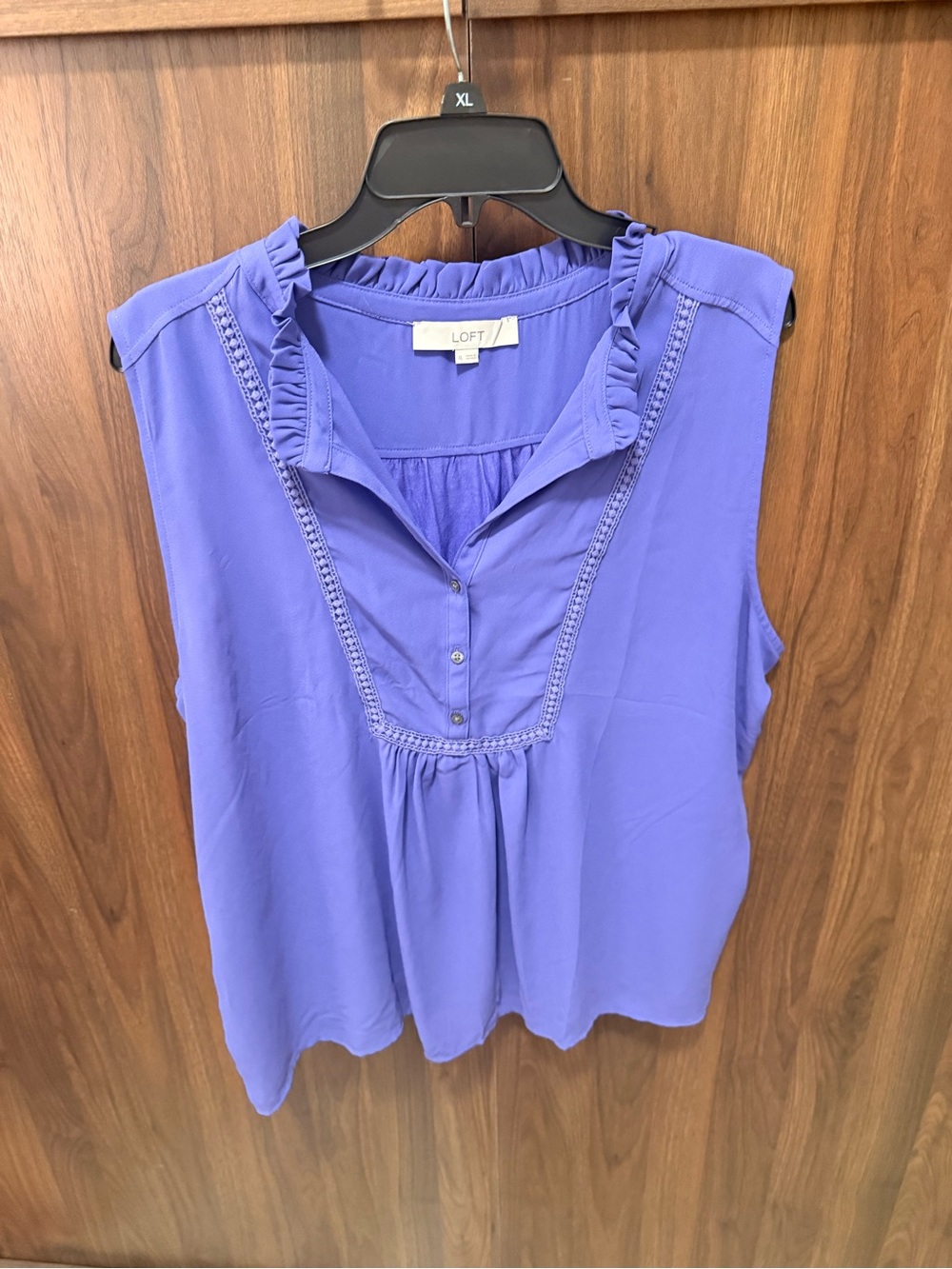 LOFT Purple Sleeveless Ruffle V-Neck Blouse, Size XL